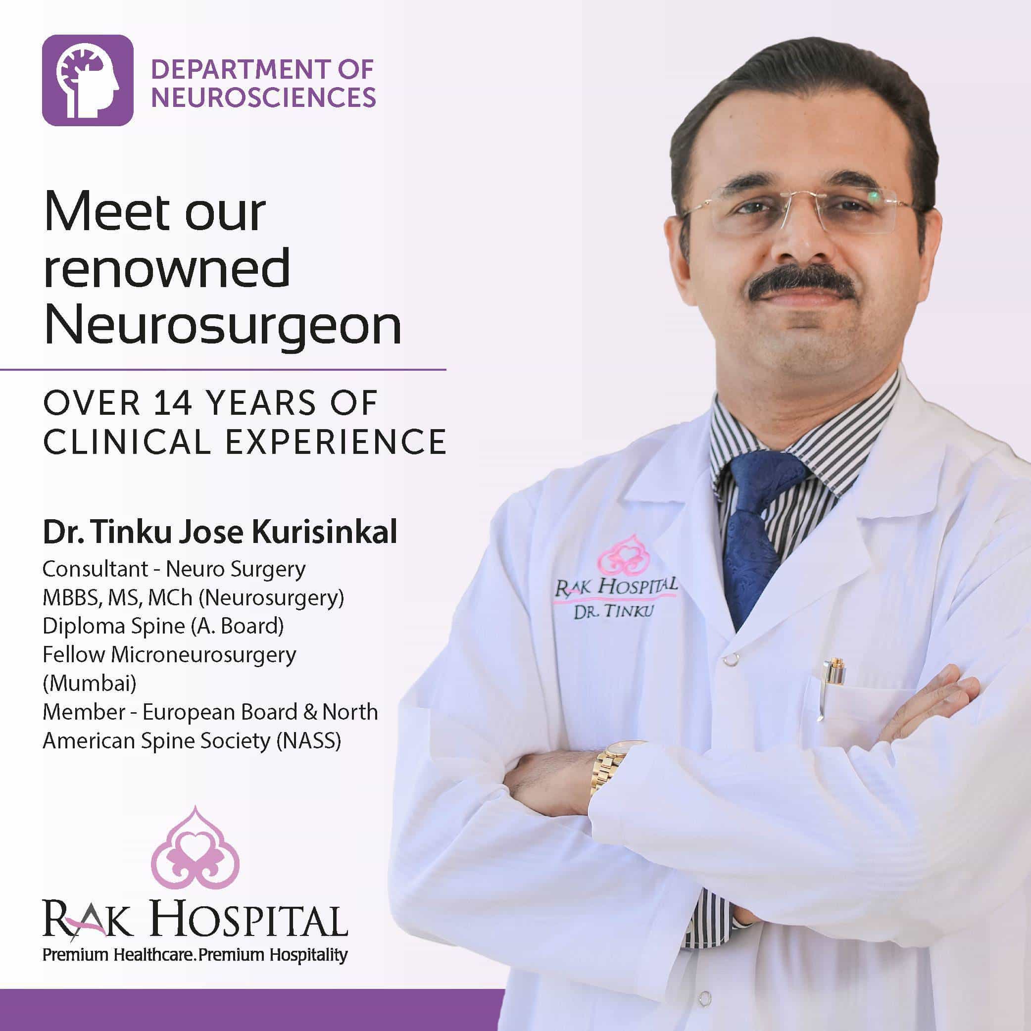 Meet our renowned Neurosurgeon Dr. Tinku Kurisinkal, Consultant - Neuro Surgery